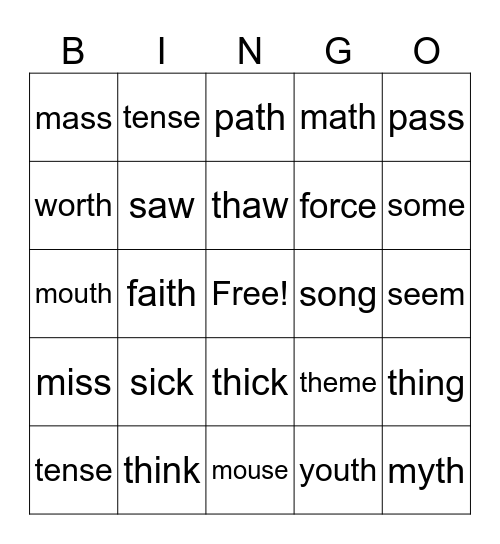 s vs th Bingo Card
