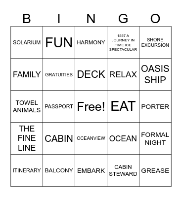 CRUISE SHIP BINGO Card