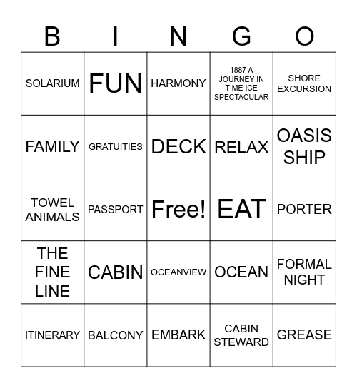 CRUISE SHIP BINGO Card