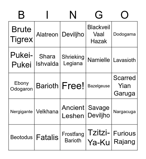 Monster Hunter World Bingo Card