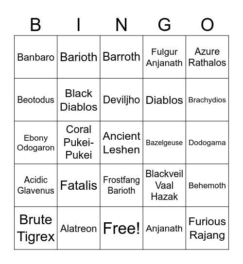 Monster Hunter World Bingo Card