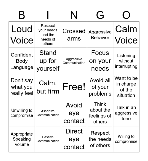 Communication Styles Bingo Card