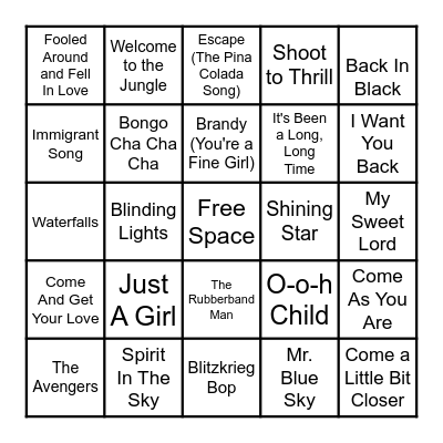 Marvel Music Bingo Card