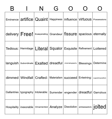 VOCABULARY BINGO Card