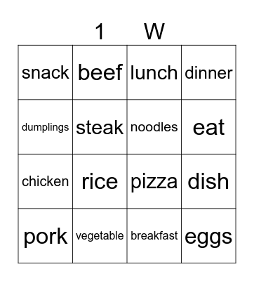 Food Bingo Card