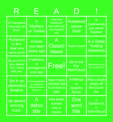 Summer Reading Bingo Card