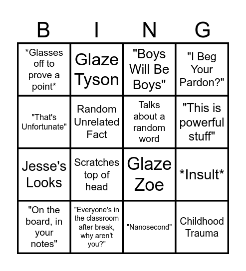 Michael Bingo Card