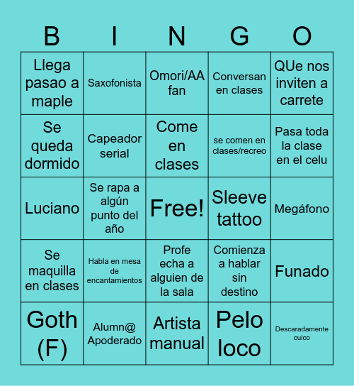 Bingo universidad chile Bingo Card