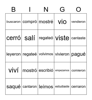 6 Preterite tense of regular verbs Bingo Card