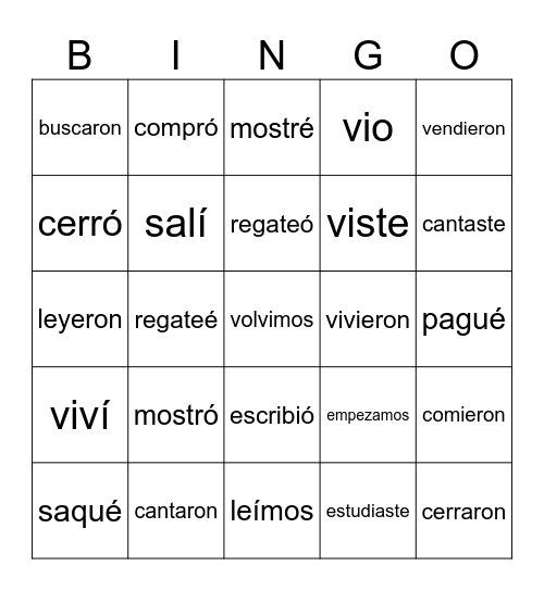 6 Preterite tense of regular verbs Bingo Card