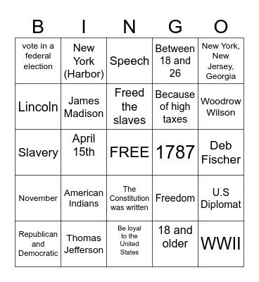 Citizenship Bingo Card