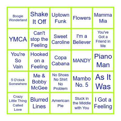 Musical Bingo Card