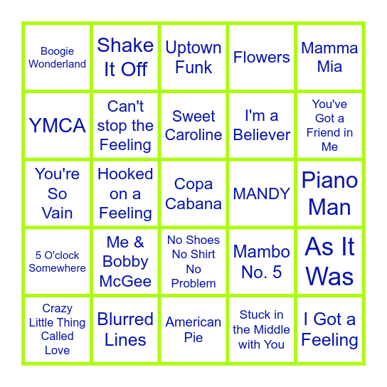 Musical Bingo Card