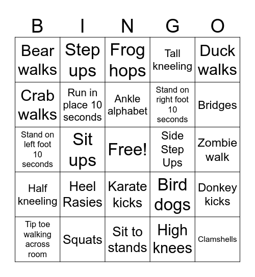 Kylee’s Bingo Card