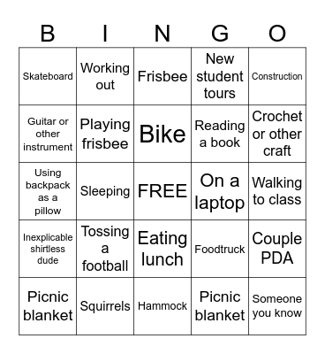 Beautiful Day on Campus Bingo Card