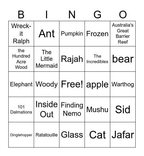 Disney Trivia Bingo Card