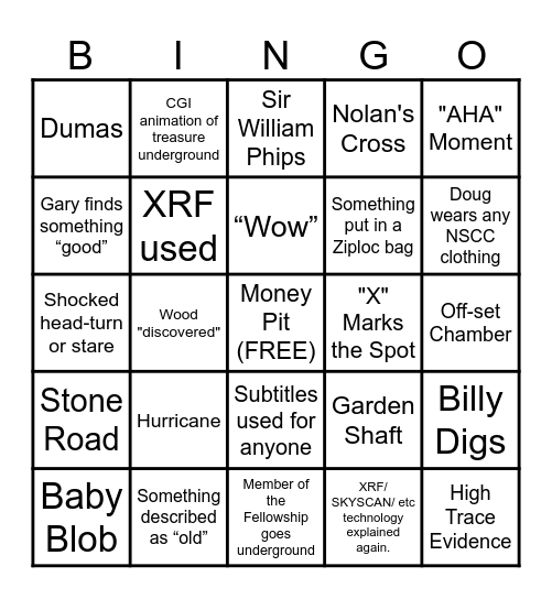 Curse of Oak Island Bingo Card