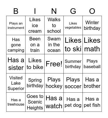 Team Tiger Adventure Bingo Card