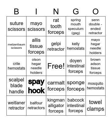 SX Instrument Bingo Card