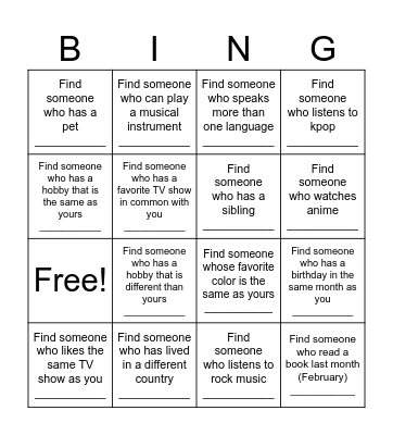 9003 - 9004 Bingo Card