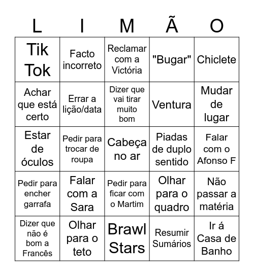 Lima Bingo Card