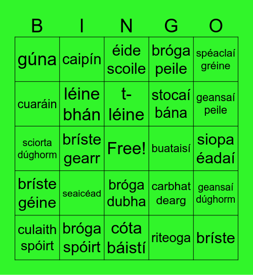 Éadaí Bingo Card