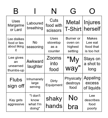 Kay's Cooking Bingo Card