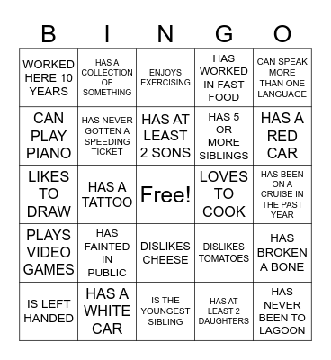 FIND SOMEONE WHO... Bingo Card