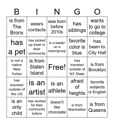 ONS YLC 2023 Bingo Card