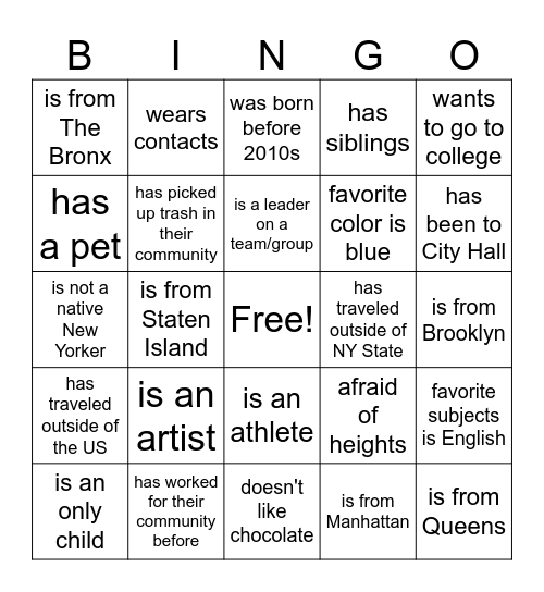 ONS YLC 2023 Bingo Card