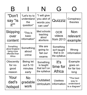 Computer science Bingo Card