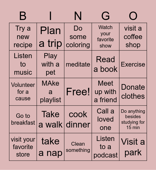 studies-life Balance Bingo Card