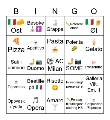 Unicornis i Milano Bingo Card