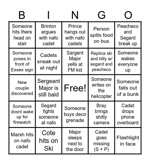 Trip Bingo Card