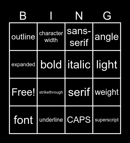 Fonts Bingo Card