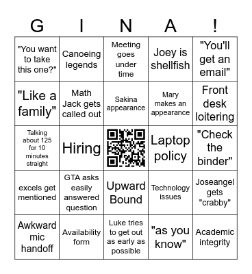 LMC Staff Meeting Bingo Card