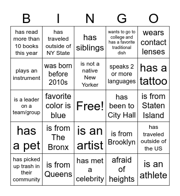 ONS YLC 2024 Bingo Card