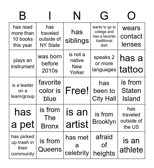 ONS YLC 2024 Bingo Card