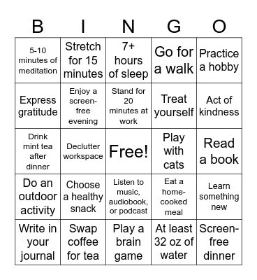 Wellness Bingo Card