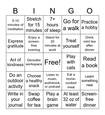 Wellness Bingo Card