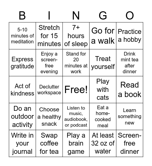 Wellness Bingo Card