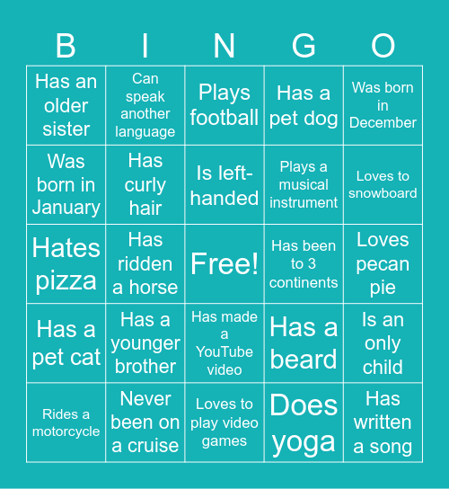 MEET YOUR TEAM! Bingo Card