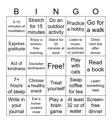 Wellness Bingo Card