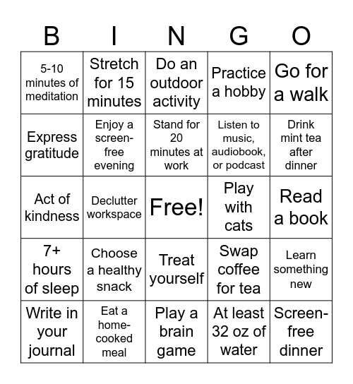 Wellness Bingo Card