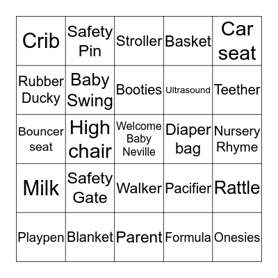 Alex's Baby Bingo Card