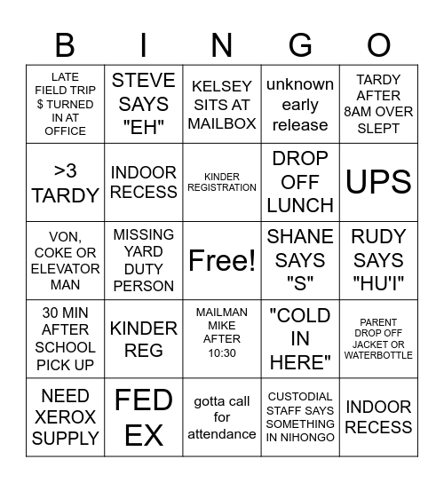 AFTER BREAK Bingo Card