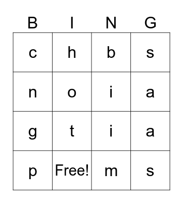 phonics bingo Card