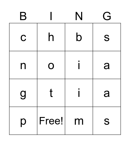 phonics bingo Card