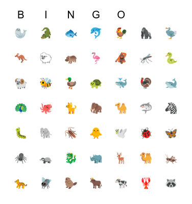 Emoji Animal 123 Bingo Card