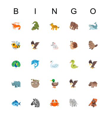 Emoji Animal 123 Bingo Card